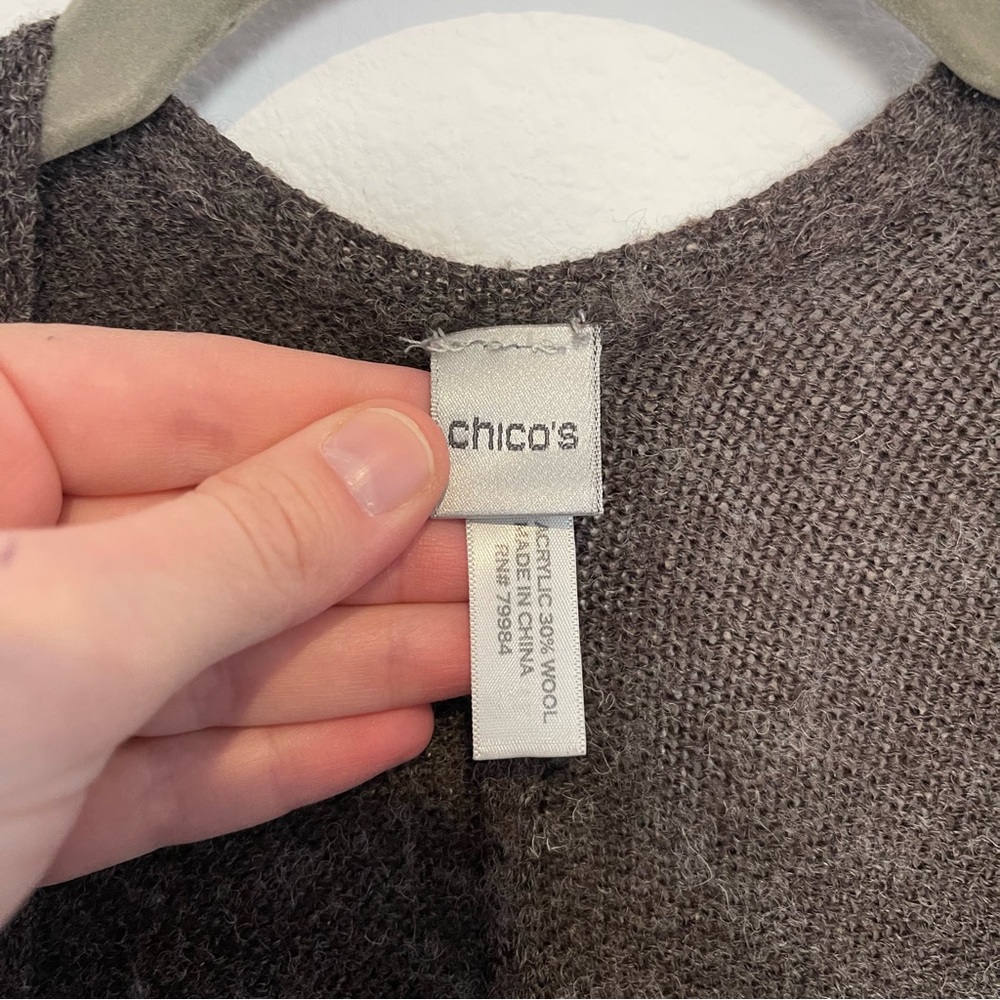 Chicos Wool Blend Poncho Sweater One Size Chocolate Brown Cozy Warm Lagenlook - Picture 2 of 13